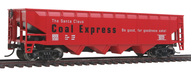 WalthersTrainline 931-1439 | Offset Hopper - Ready to Run - Santa Claus Coal Express | HO Scale - Squeaky's Trains