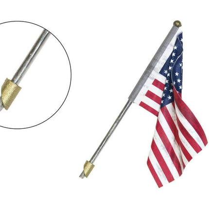 US flag on a metal pole with spotlight mount, ideal for patriotic displays in various scales and settings.