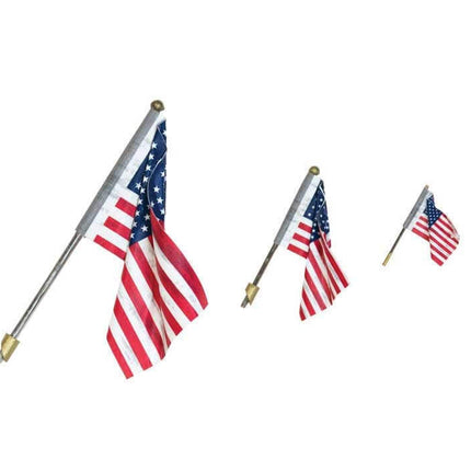 US wall mount flags in three sizes, showcasing patriotism with vibrant colors and a spotlight feature.