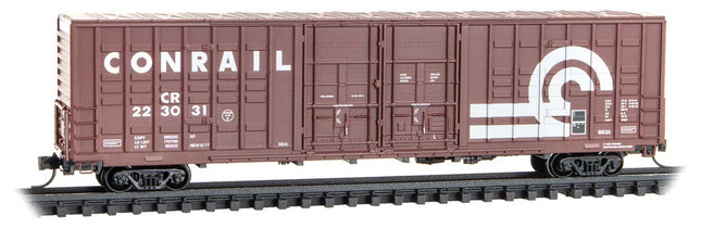 Micro Trains 10300210 | Berwick 60' Excess-Height Waffle-Side Double Plug-Door Boxcar - Ready to Run - Conrail #223031 (Boxcar Red, white, Large Logo) | N Scale