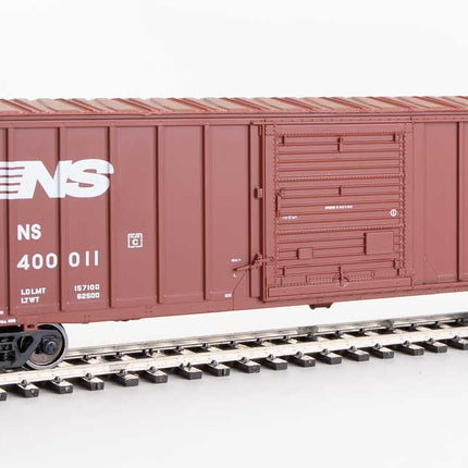 Walthers Mainline 910-1861 | 50' ACF Exterior Post Boxcar - Ready to Run - Norfolk Southern #400011 (Boxcar Red) | HO Scale