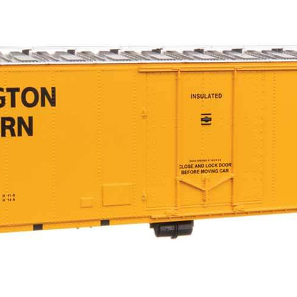 Walthers Mainline 50' PC&F Insulated Boxcar in Burlington Northern yellow with number 745039, modeled for HO Scale.