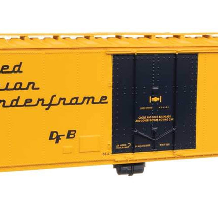 Yellow HO scale Chesapeake & Ohio 50' insulated boxcar model, C&O #22698, by Walthers Mainline.