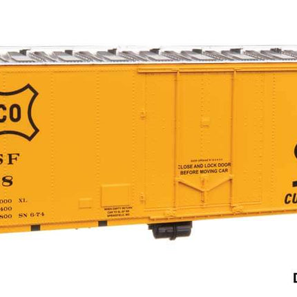 Walthers Mainline HO Scale 50' Insulated Boxcar in bright yellow with Frisco logo and text "Ship it on the Frisco!"