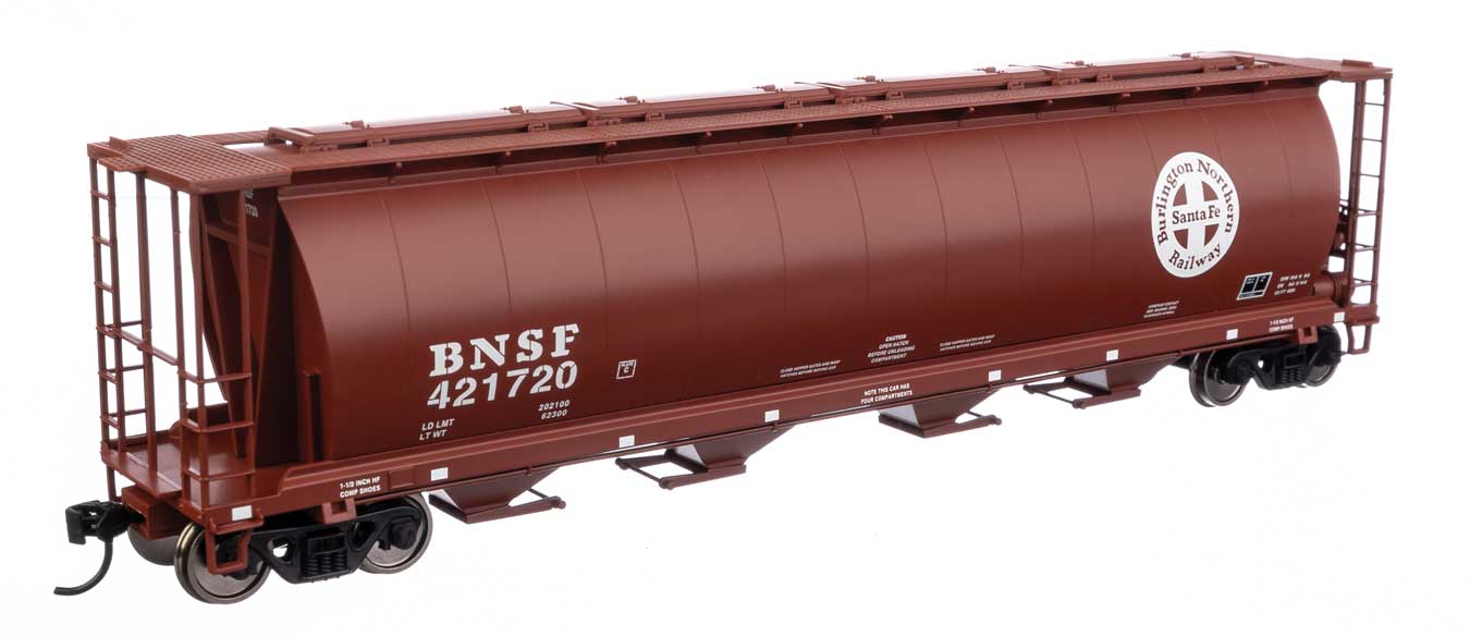 Walthers Mainline 910-7874 | 59' Cylindrical Hopper - Ready to Run - BNSF #421720 (red-brown, white; Circle Cross logo, trough hatches) | HO Scale