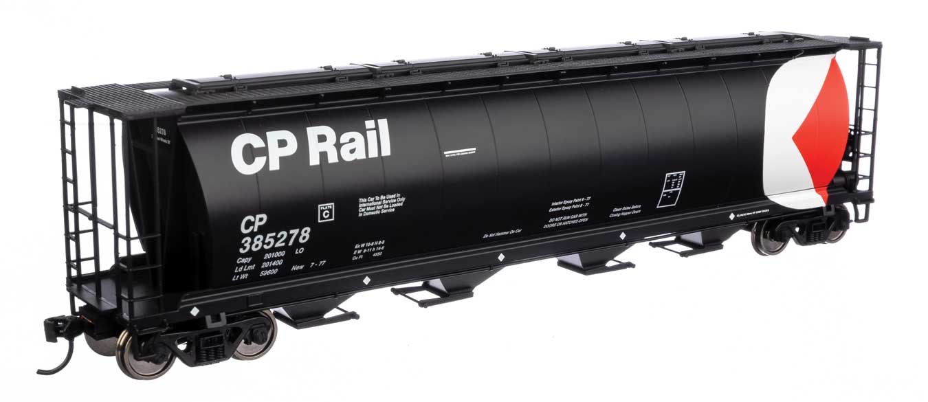 Walthers Mainline 910-7880 | 59' Cylindrical Hopper - Ready to Run - Canadian Pacific #385278 (black, white, red w/multi-mark, trough hatches) | HO Scale