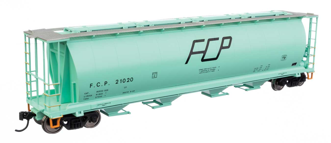 Walthers Mainline 910-7895 | 59' Cylindrical Hopper - Ready to Run - Ferrocarril del Pacifico #21020 (green, black, trough hatches) | HO Scale