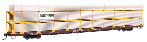 WalthersMainline 8321 89' Flatcar w/Tri-Level Shielded Auto Rack Southern #961991 HO scale