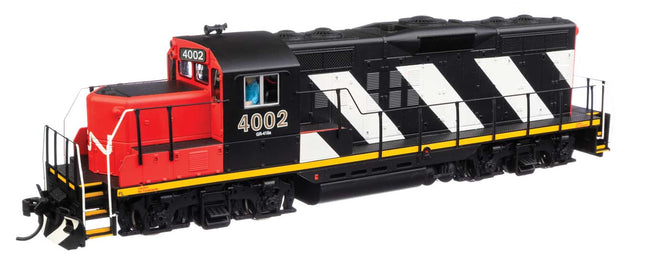 Walthers Trainline 910-10432 | EMD GP9 Phase II with Chopped Nose - Standard DC - Canadian National #4002 (red, black, white stripes) | HO Scale
