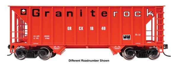 WalthersMainline 910-56643 HO scale 34' Greenville 100-ton 2-bay hopper, Granite Rock #1849