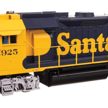 WalthersProto EMD GP35 Phase II model train in Santa Fe #2925 livery, depicting a detailed HO scale diesel locomotive.