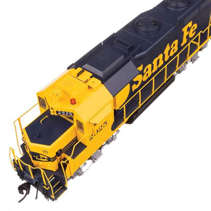 WalthersProto HO Scale EMD GP35 Phase II Santa Fe #2925 model train, showcasing detailed yellow and black design.