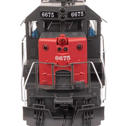 WalthersProto EMD GP35 Phase II Southern Pacific #6675 model train front view in HO scale.