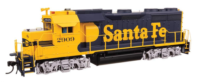 WalthersProto EMD GP35 Phase II Santa Fe #2909 model in HO scale, showcasing detailed design and vibrant colors.