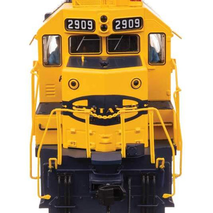 Front view of WalthersProto EMD GP35 Phase II Santa Fe #2909 HO scale model train.