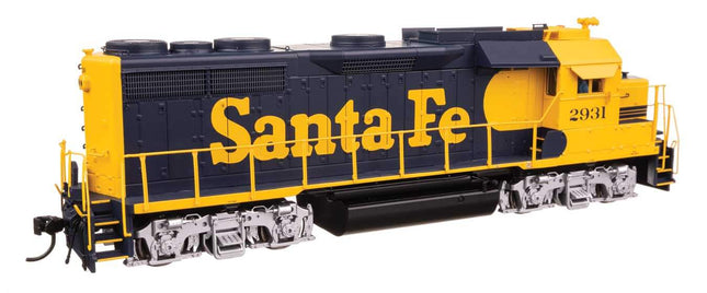 WalthersProto EMD GP35 model in Santa Fe colors, DC/DCC ready, HO scale, highlighting detailed design and construction.