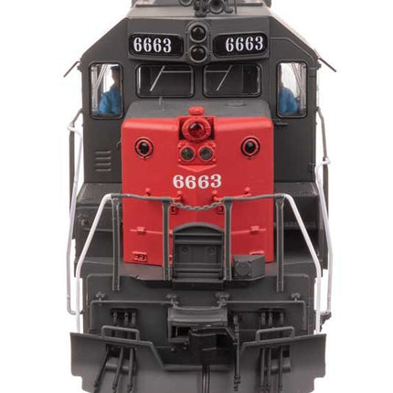 WalthersProto EMD GP35 Phase II Southern Pacific model #6663 front view, HO scale diesel locomotive.