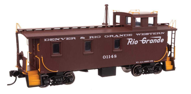 Denver & Rio Grande Western 30' wood caboose model with offset cupola, HO scale, pre-order for 2025 delivery.