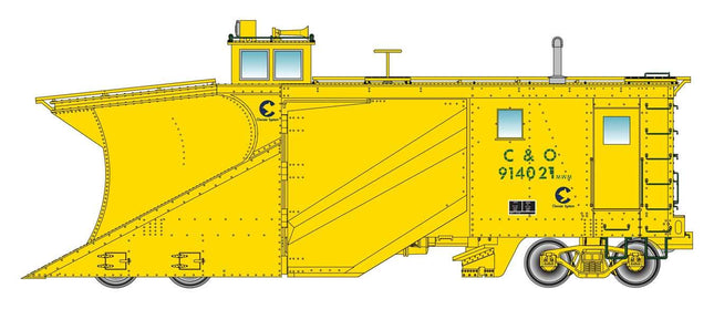 Walthers Proto Russell Snowplow in Chessie System C&O #914021, bright yellow design, HO scale model for winter railroading.