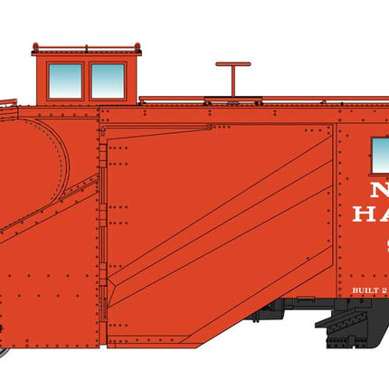 Walthers Proto Russell Snowplow New Haven #S17 in bright orange, side view illustration for HO scale model train enthusiasts.