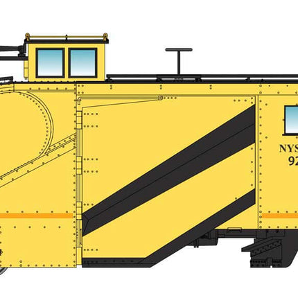 Walthers Proto Russell Snowplow #92 in yellow with black stripes, HO Scale model for New York, Susquehanna and Western Railway.