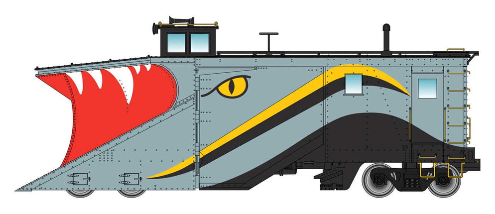 Walthers Proto Russell Snowplow in HO Scale with striking monster design and vibrant colors, perfect for winter railroading.