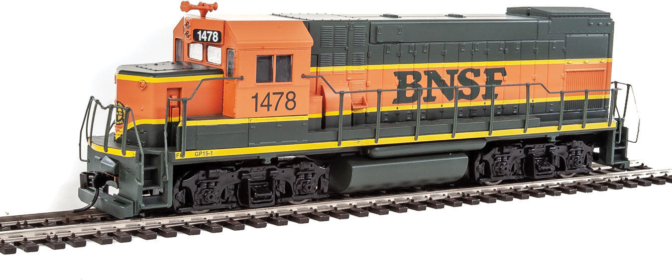 Walthers Trainline 931-2500 | EMD GP15-1 - Standard DC - Burlington Northern & Santa Fe (green, orange, yellow) | HO Scale