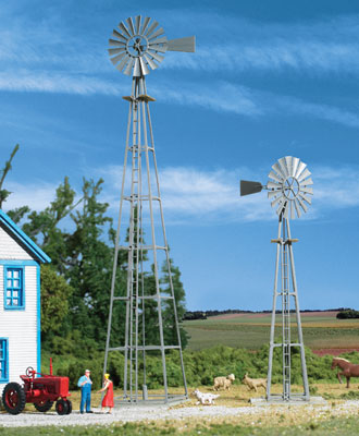 Walthers 933-3198 Van Dyke Farm Windmill HO Scale - assembled windmills in farm scene