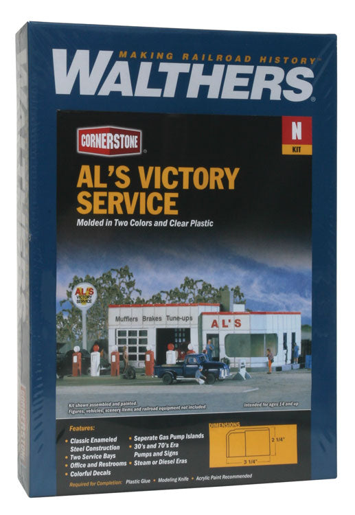 Walthers Cornerstone 933-3243 | Al's Victory Service Gas Station - Building Kit | N Scale