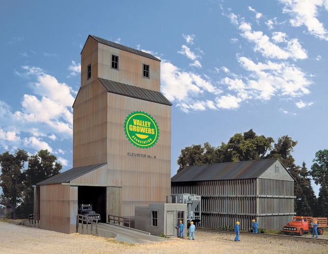 Walthers Cornerstone 933-3251 Valley Growers Elevator N Scale - assembled grain elevator scene