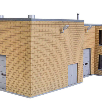 Walthers Ford Dealership HO scale model, showcasing a modern auto dealer building kit with detailed architecture.