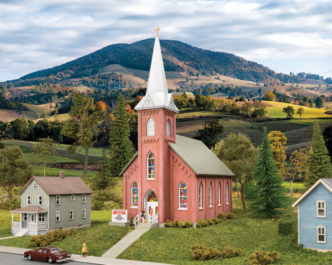 Walthers Cornerstone 933-3858 | Brick Church - Plastic Building Kit | N Scale