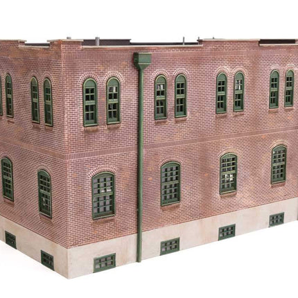 Walthers Cornerstone Vintage Brick Warehouse HO scale model kit showing detailed brick architecture for layout enhancement.