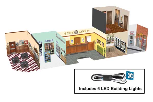 Walthers Cornerstone 933-4700 Spaces Interior Lighting & Detail Insert for Merchant's Row I HO Scale - 6 LED building lights and printed interiors