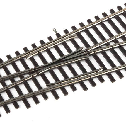 WalthersTrack Code 83 Nickel Silver Right Hand Turnout with detailed ties and spike plate for HO Scale model trains.