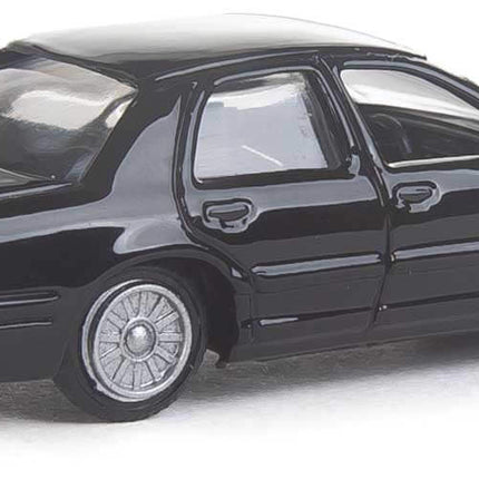 Walthers HO scale Ford Crown Victoria Police Interceptor unmarked black model vehicle from behind