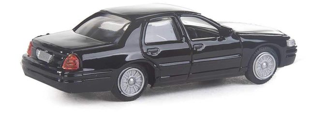 Walthers HO scale Ford Crown Victoria Police Interceptor unmarked black model vehicle from behind