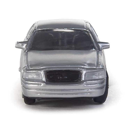 Silver unmarked Ford® Crown Victoria Police Interceptor model for HO scale scenes.