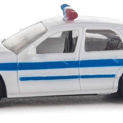 Walthers HO Scale Ford Crown Victoria Police Interceptor, white with blue stripe, assembled model with lightbar