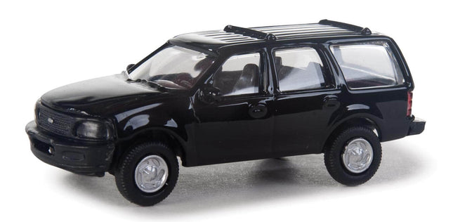 Walthers SceneMaster Ford Expedition SSV model vehicle in unmarked black, perfect for HO scale layouts.