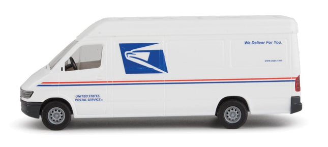 Walthers SceneMaster 949-12208 | Delivery Van - United States Postal Service (white, blue, red; "We Deliver For You" Slogan) - Assembled | HO Scale