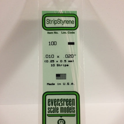 Evergreen 100 .010" x .020" White Styrene Strip All Scales - package