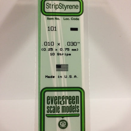 Evergreen 101 .010" x .030" White Styrene Strip All Scales - package