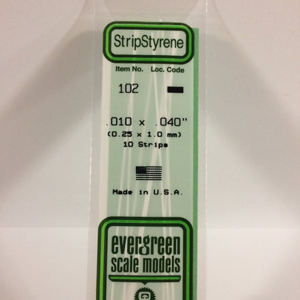 Evergreen 102 .010" x .040" White Styrene Strip All Scales - package