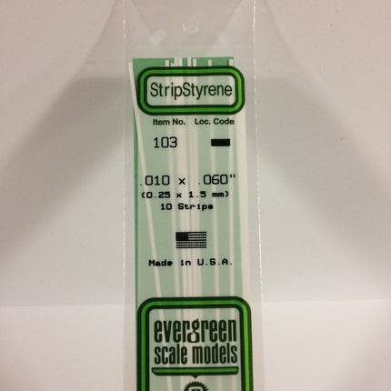 Evergreen 103 .010" x .060" White Styrene Strip All Scales - package