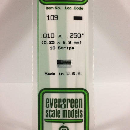 Evergreen 109 .010" x .250" White Styrene Strip All Scales - package