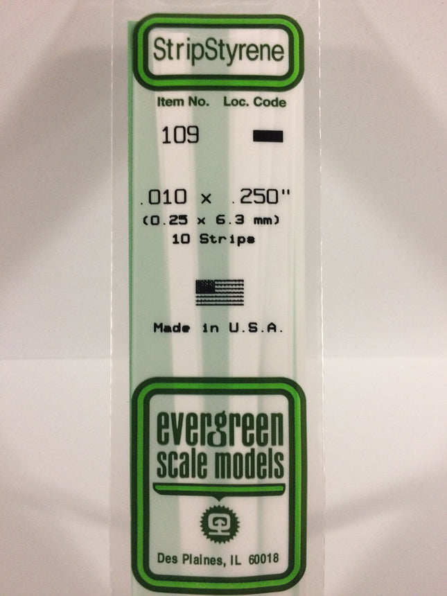 Evergreen 109 .010" x .250" White Styrene Strip All Scales - package
