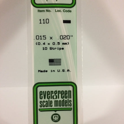 Evergreen 110 .015" x .020" White Styrene Strip All Scales - package