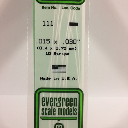 Evergreen 111 .015" x .030" White Styrene Strip All Scales - package