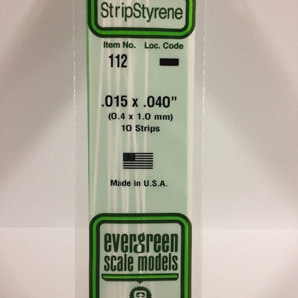 Evergreen 112 .015" x .040" White Styrene Strip All Scales - package